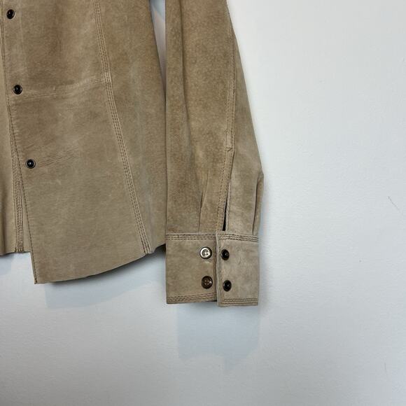 Vintage Bernardo tan 100% genuine suede leather jacket snap button sz 6 western - Picture 5 of 11